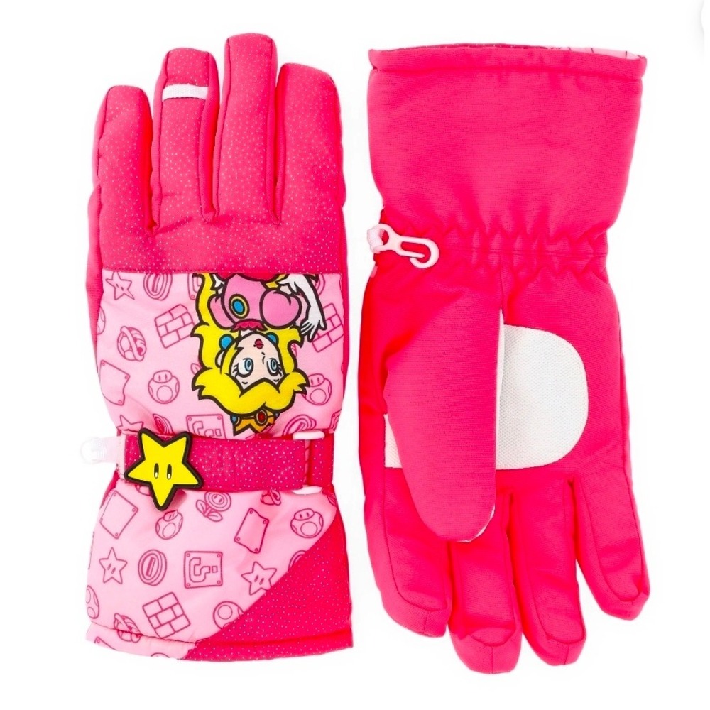 Nintendo Super Mario Princess Peach Kids Pink Ski Gloves Winter S/M Small Medium